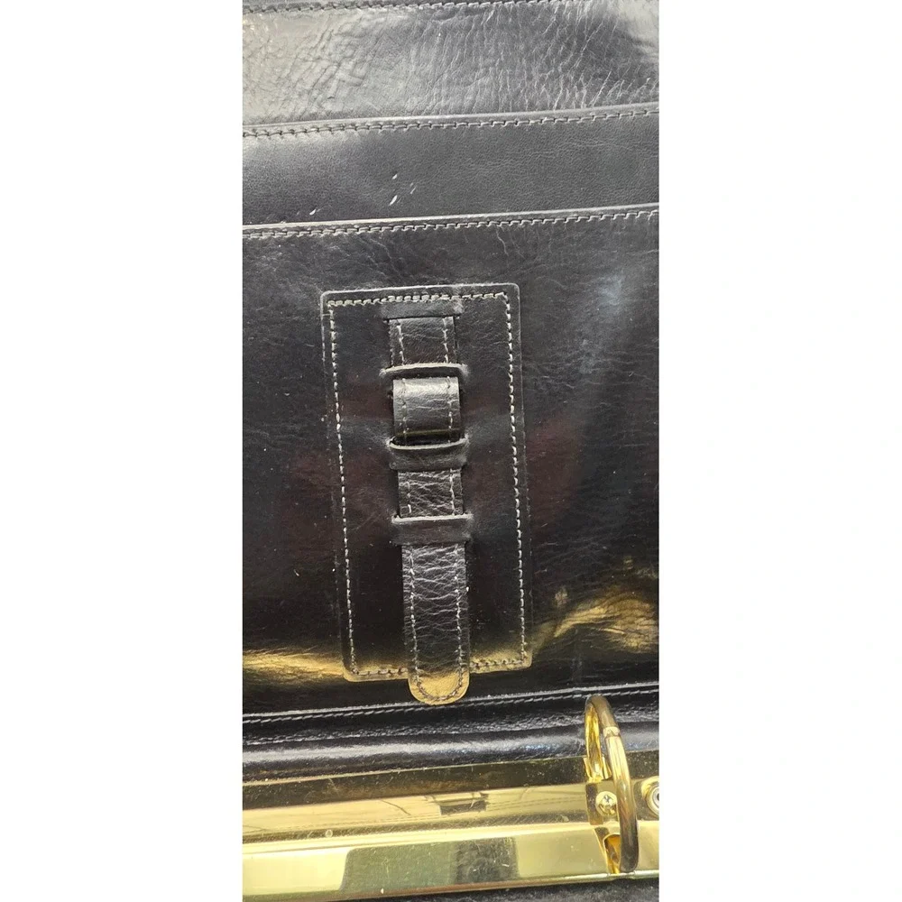 Bosca Hand Stained Leather 3 Ring Binder Portfolio Briefcase Black USA Made